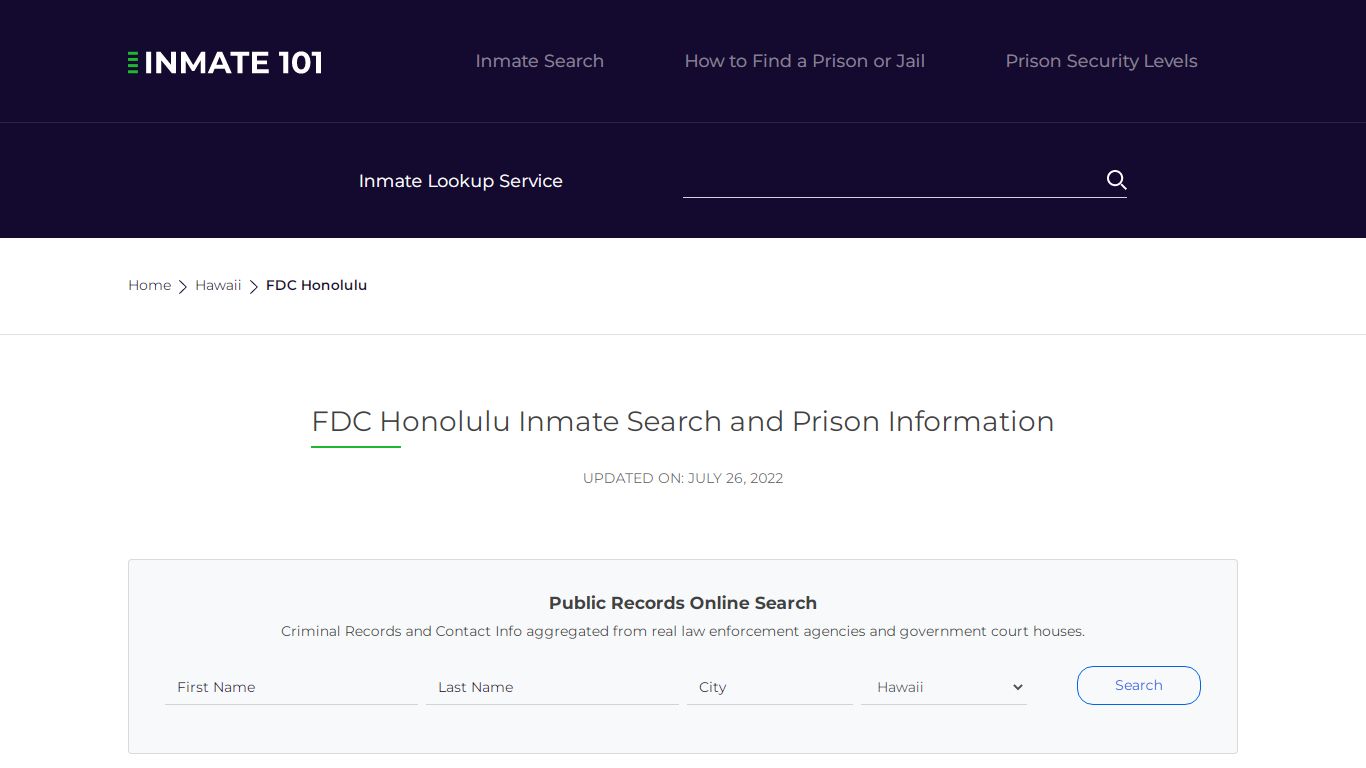 FDC Honolulu Inmate Search | Lookup | Roster